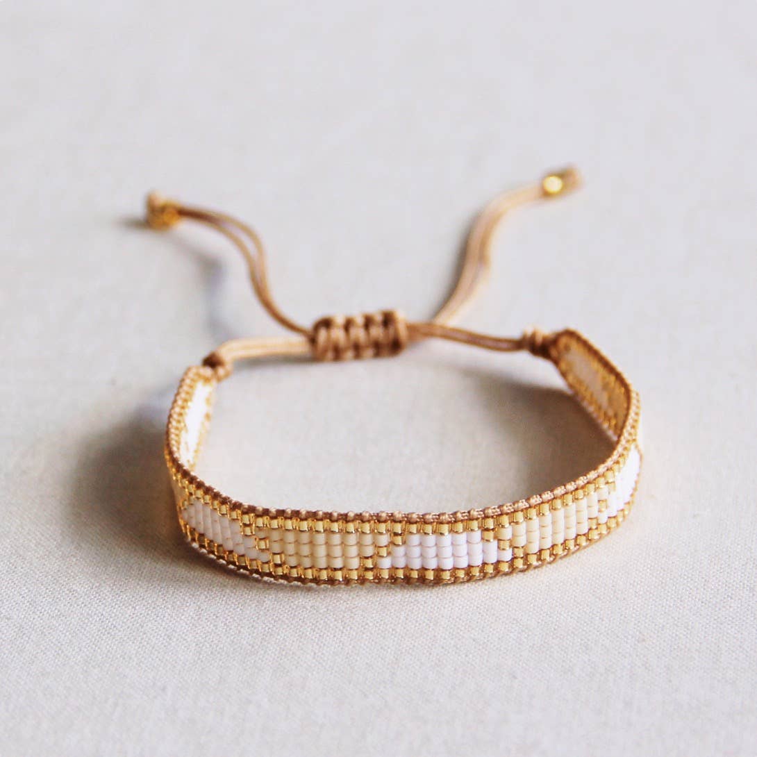 Pulsera tejido blanco/champán/oro