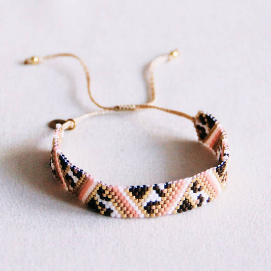 Pulsera tejida a rayas con estampado de leopardo - salmón/taupe