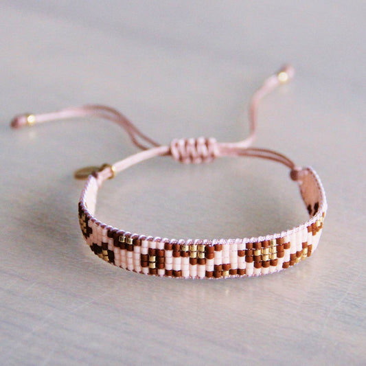 Pulsera tejida con estampado de leopardo - coñac/melocotón