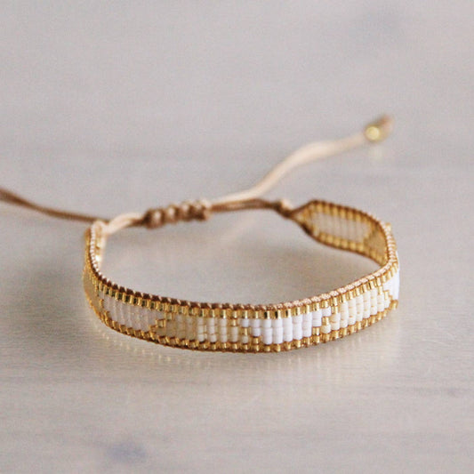 Pulsera tejido blanco/champán/oro