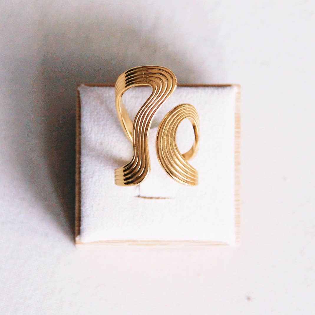 Anillo XL a rayas retro llamativo - dorado